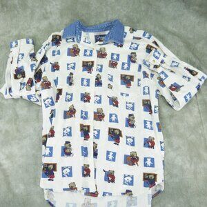LET'S QUIZZ AGAIN New York Bears Graphic Vintage COTTON DENIM SHIRT Size L  8642